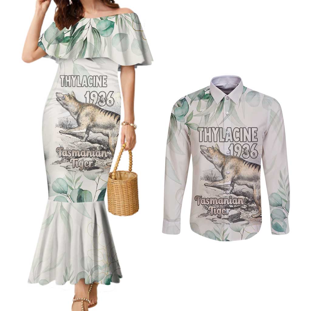Australia Tasmanian Tiger Couples Matching Mermaid Dress and Long Sleeve Button Shirt Memorial 1936 Thylacine - Aussie Hoodie