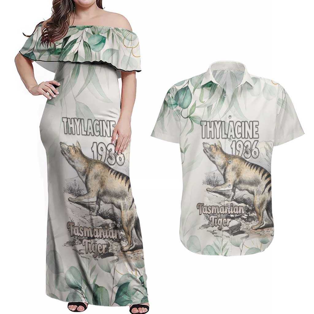 Australia Tasmanian Tiger Couples Matching Off Shoulder Maxi Dress and Hawaiian Shirt Memorial 1936 Thylacine - Aussie Hoodie
