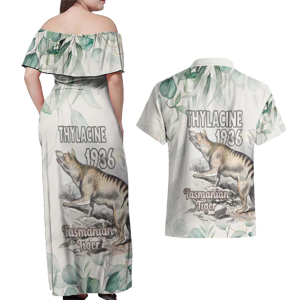 Australia Tasmanian Tiger Couples Matching Off Shoulder Maxi Dress and Hawaiian Shirt Memorial 1936 Thylacine - Aussie Hoodie