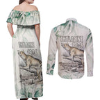 Australia Tasmanian Tiger Couples Matching Off Shoulder Maxi Dress and Long Sleeve Button Shirt Memorial 1936 Thylacine - Aussie Hoodie