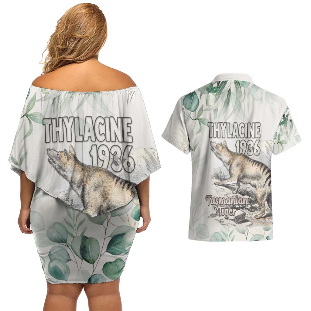 Australia Tasmanian Tiger Couples Matching Off Shoulder Short Dress and Hawaiian Shirt Memorial 1936 Thylacine - Aussie Hoodie