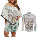 Australia Tasmanian Tiger Couples Matching Off Shoulder Short Dress and Long Sleeve Button Shirt Memorial 1936 Thylacine - Aussie Hoodie