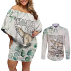 Australia Tasmanian Tiger Couples Matching Off Shoulder Short Dress and Long Sleeve Button Shirt Memorial 1936 Thylacine - Aussie Hoodie