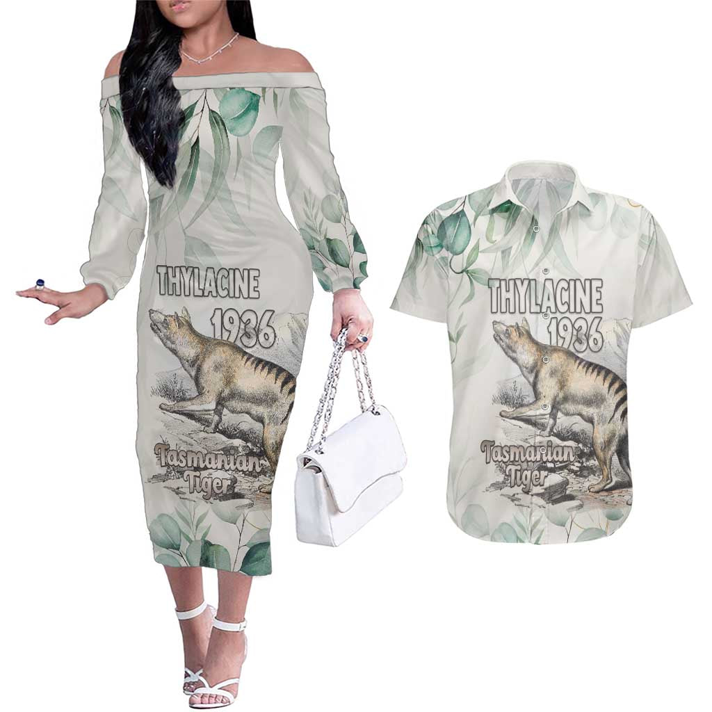 Australia Tasmanian Tiger Couples Matching Off The Shoulder Long Sleeve Dress and Hawaiian Shirt Memorial 1936 Thylacine - Aussie Hoodie