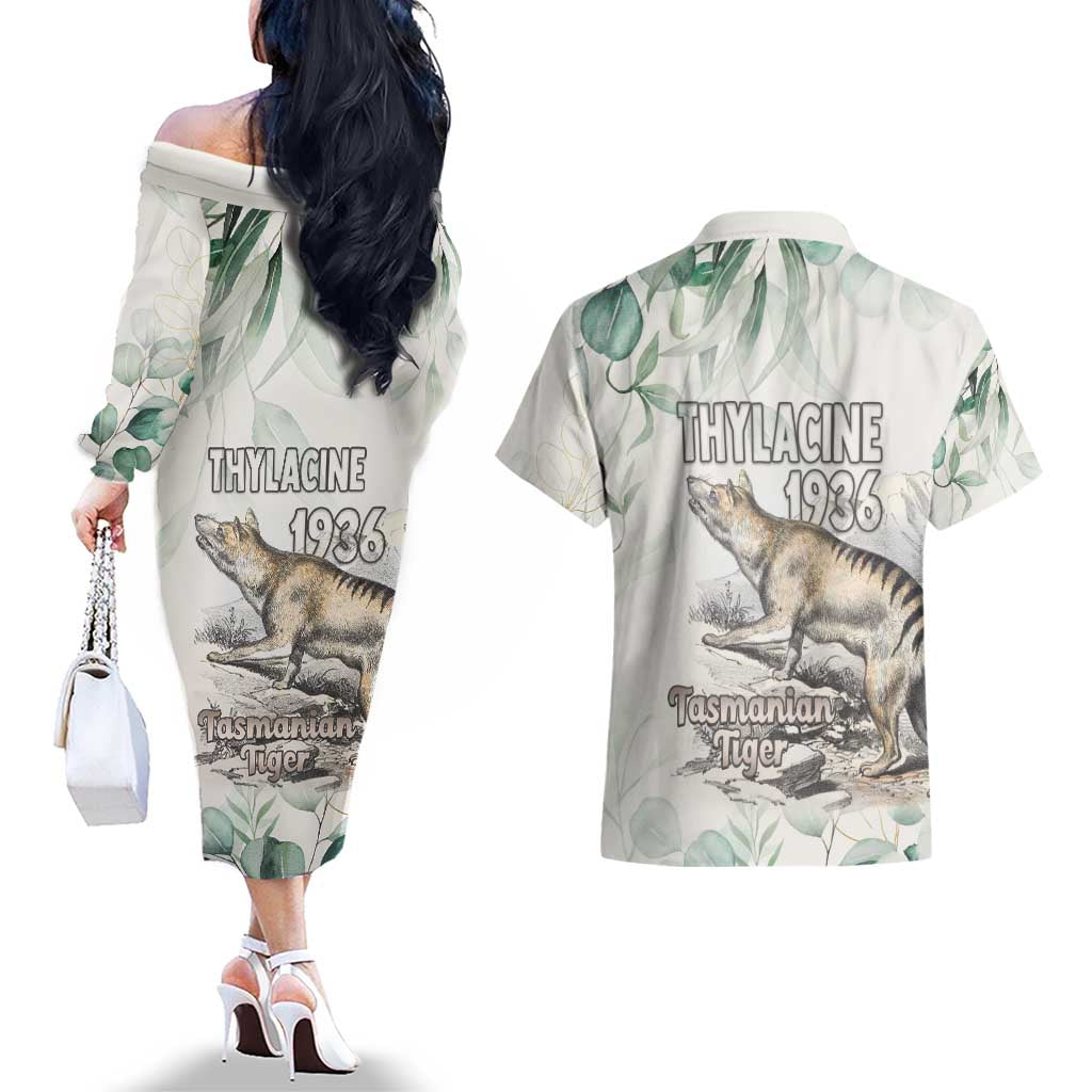 Australia Tasmanian Tiger Couples Matching Off The Shoulder Long Sleeve Dress and Hawaiian Shirt Memorial 1936 Thylacine - Aussie Hoodie