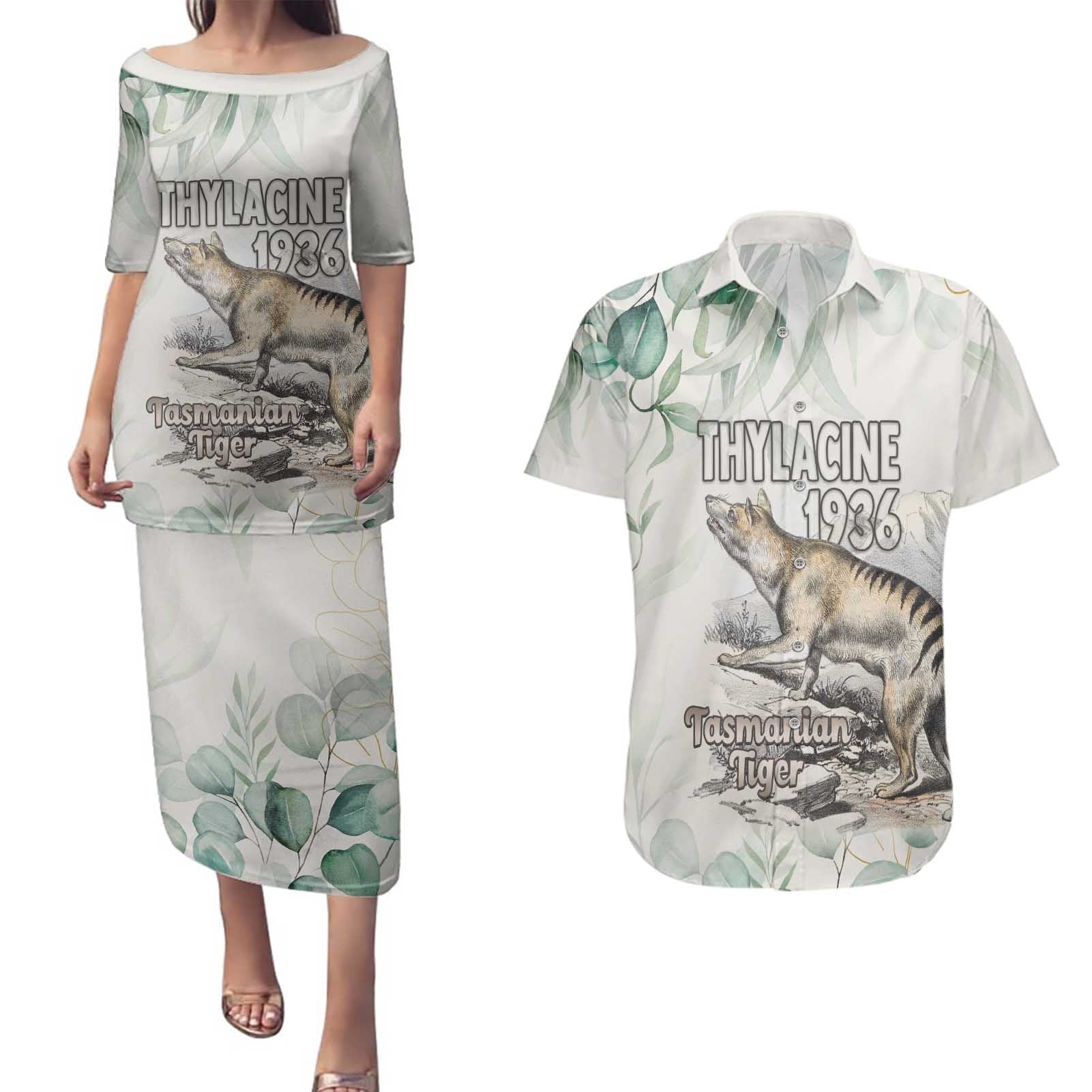 Australia Tasmanian Tiger Couples Matching Puletasi and Hawaiian Shirt Memorial 1936 Thylacine - Aussie Hoodie
