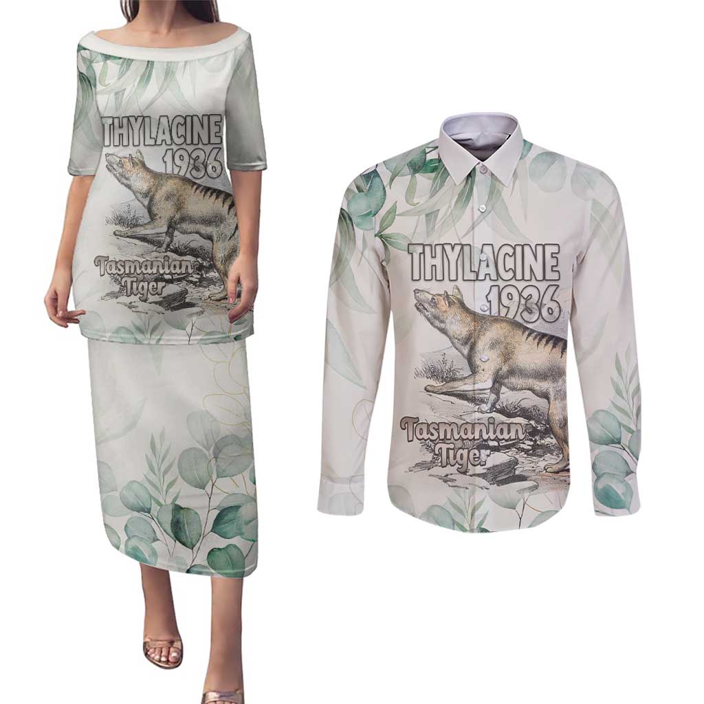 Australia Tasmanian Tiger Couples Matching Puletasi and Long Sleeve Button Shirt Memorial 1936 Thylacine - Aussie Hoodie