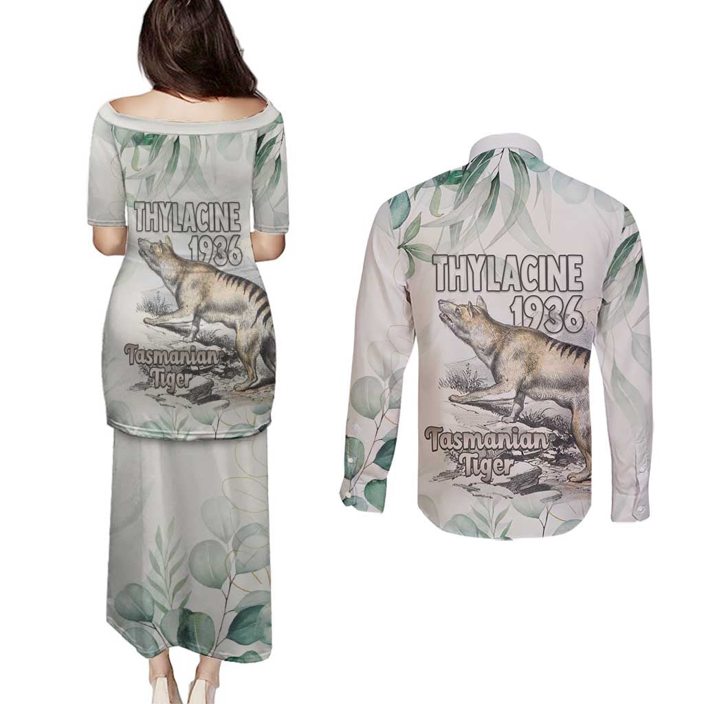Australia Tasmanian Tiger Couples Matching Puletasi and Long Sleeve Button Shirt Memorial 1936 Thylacine - Aussie Hoodie