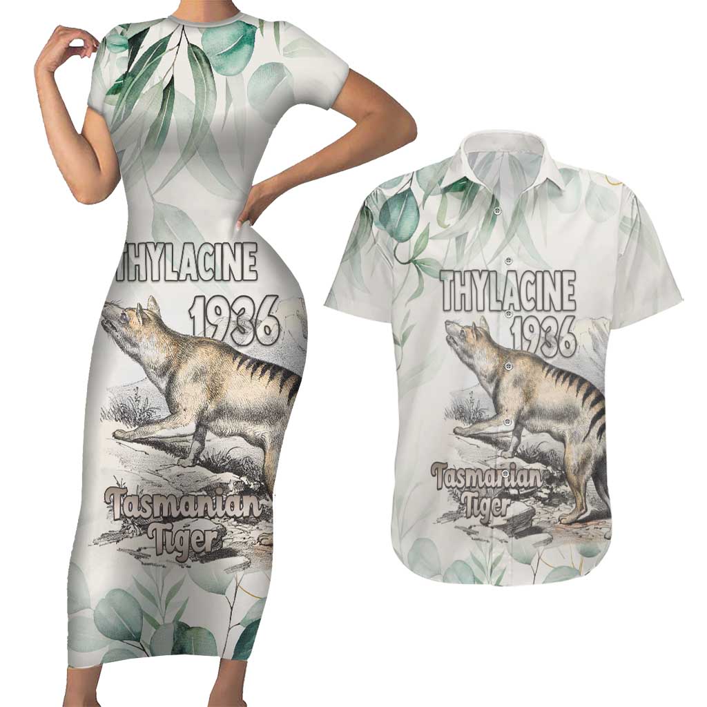 Australia Tasmanian Tiger Couples Matching Short Sleeve Bodycon Dress and Hawaiian Shirt Memorial 1936 Thylacine - Aussie Hoodie