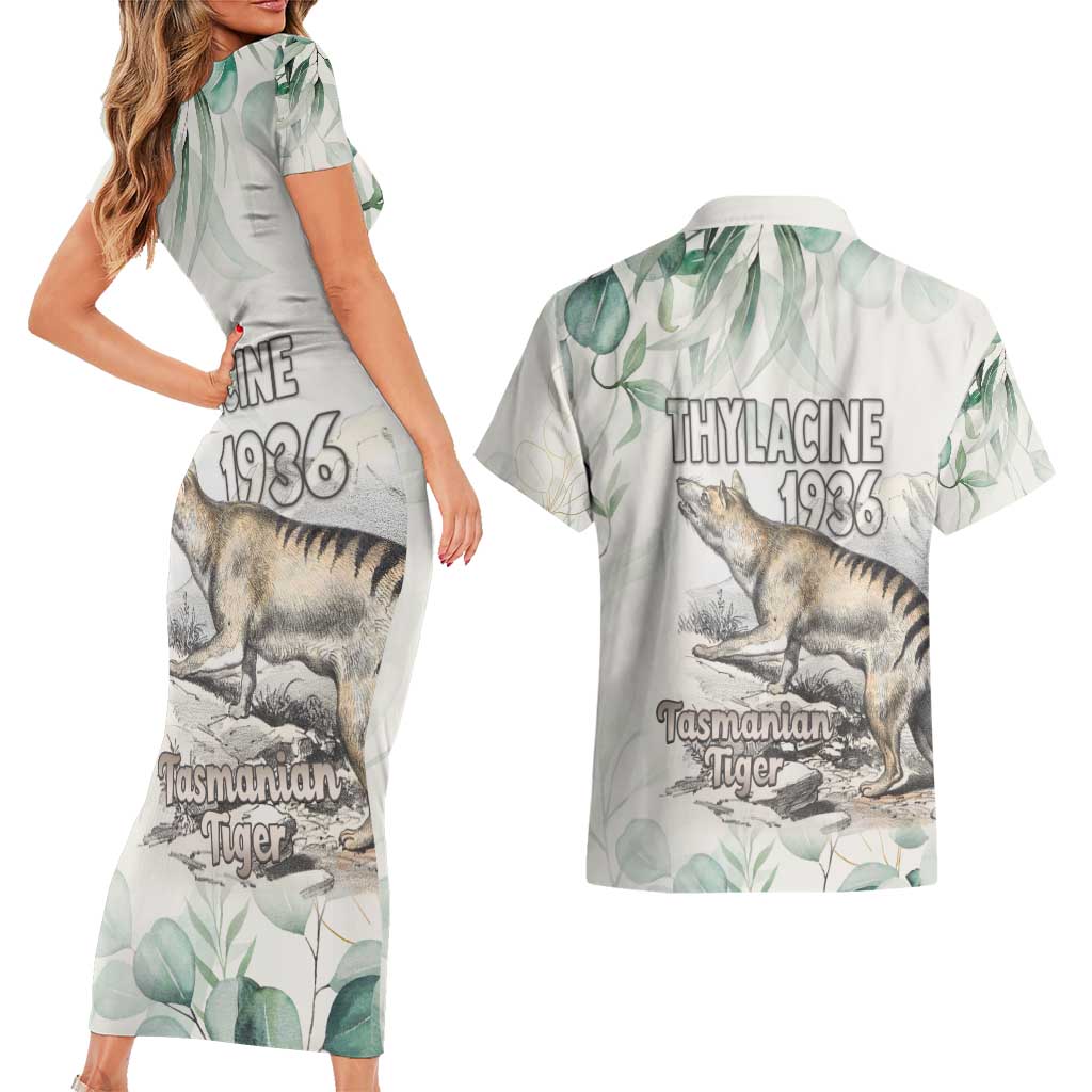 Australia Tasmanian Tiger Couples Matching Short Sleeve Bodycon Dress and Hawaiian Shirt Memorial 1936 Thylacine - Aussie Hoodie