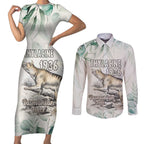 Australia Tasmanian Tiger Couples Matching Short Sleeve Bodycon Dress and Long Sleeve Button Shirt Memorial 1936 Thylacine - Aussie Hoodie