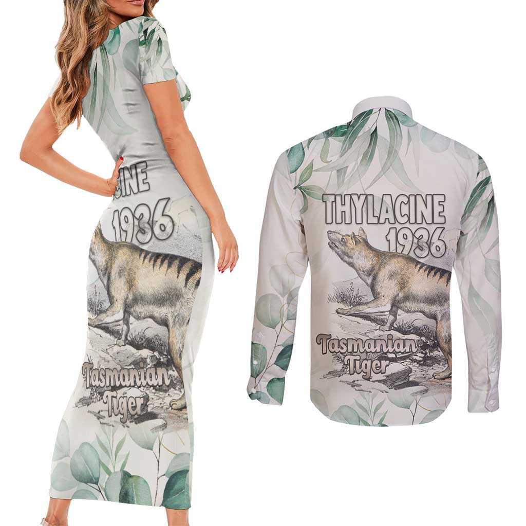 Australia Tasmanian Tiger Couples Matching Short Sleeve Bodycon Dress and Long Sleeve Button Shirt Memorial 1936 Thylacine - Aussie Hoodie