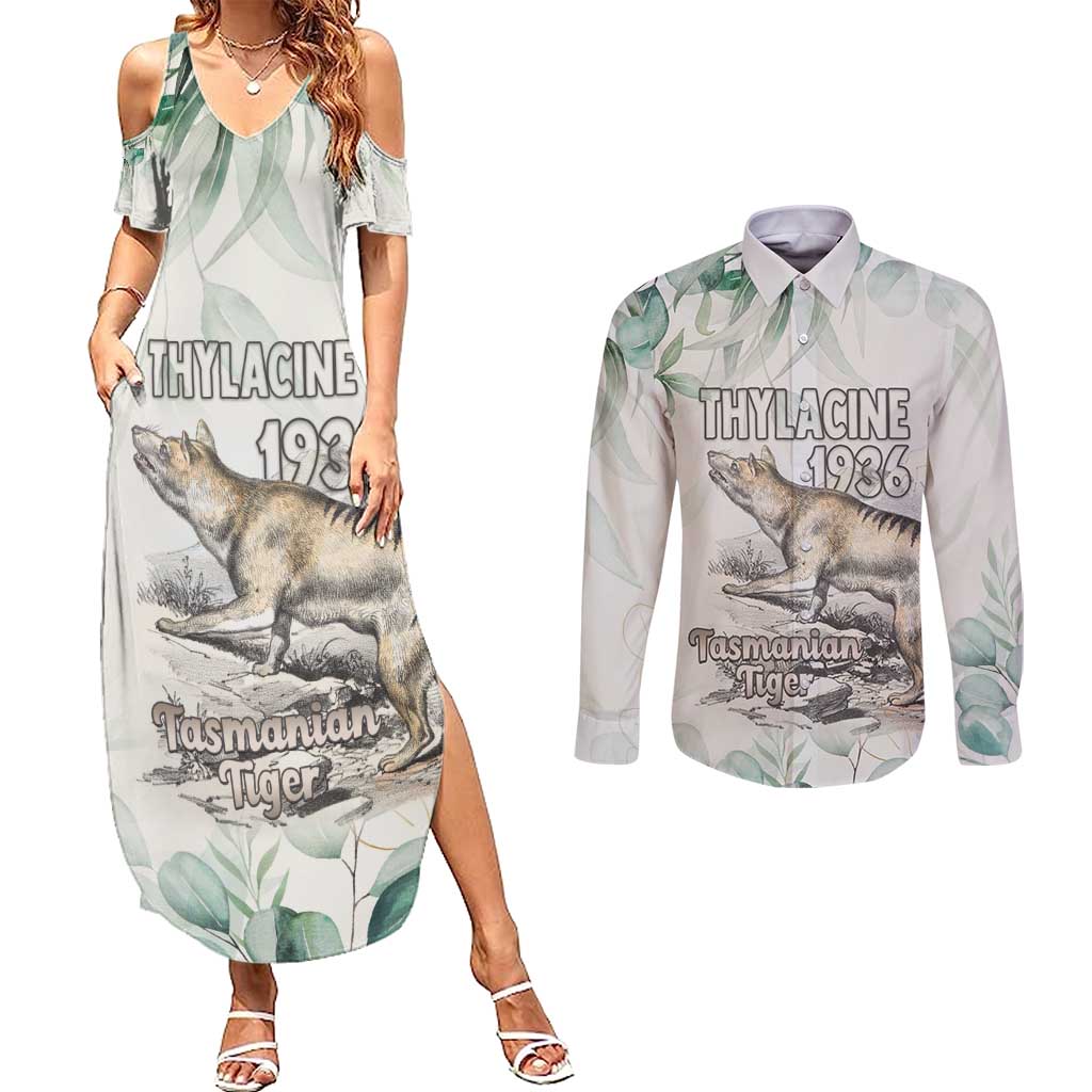 Australia Tasmanian Tiger Couples Matching Summer Maxi Dress and Long Sleeve Button Shirt Memorial 1936 Thylacine - Aussie Hoodie