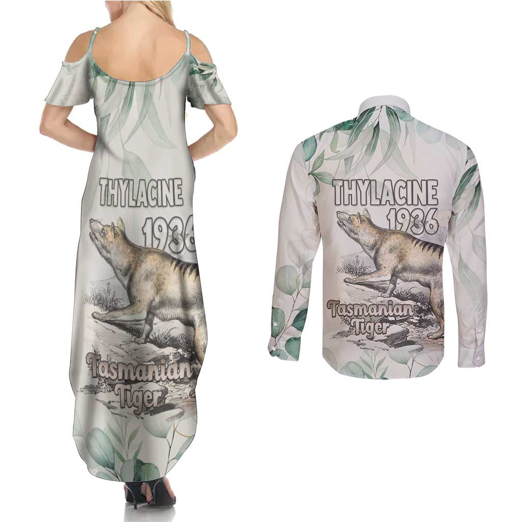 Australia Tasmanian Tiger Couples Matching Summer Maxi Dress and Long Sleeve Button Shirt Memorial 1936 Thylacine - Aussie Hoodie