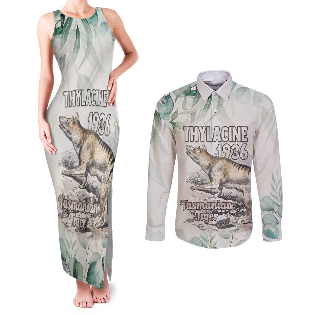 Australia Tasmanian Tiger Couples Matching Tank Maxi Dress and Long Sleeve Button Shirt Memorial 1936 Thylacine - Aussie Hoodie