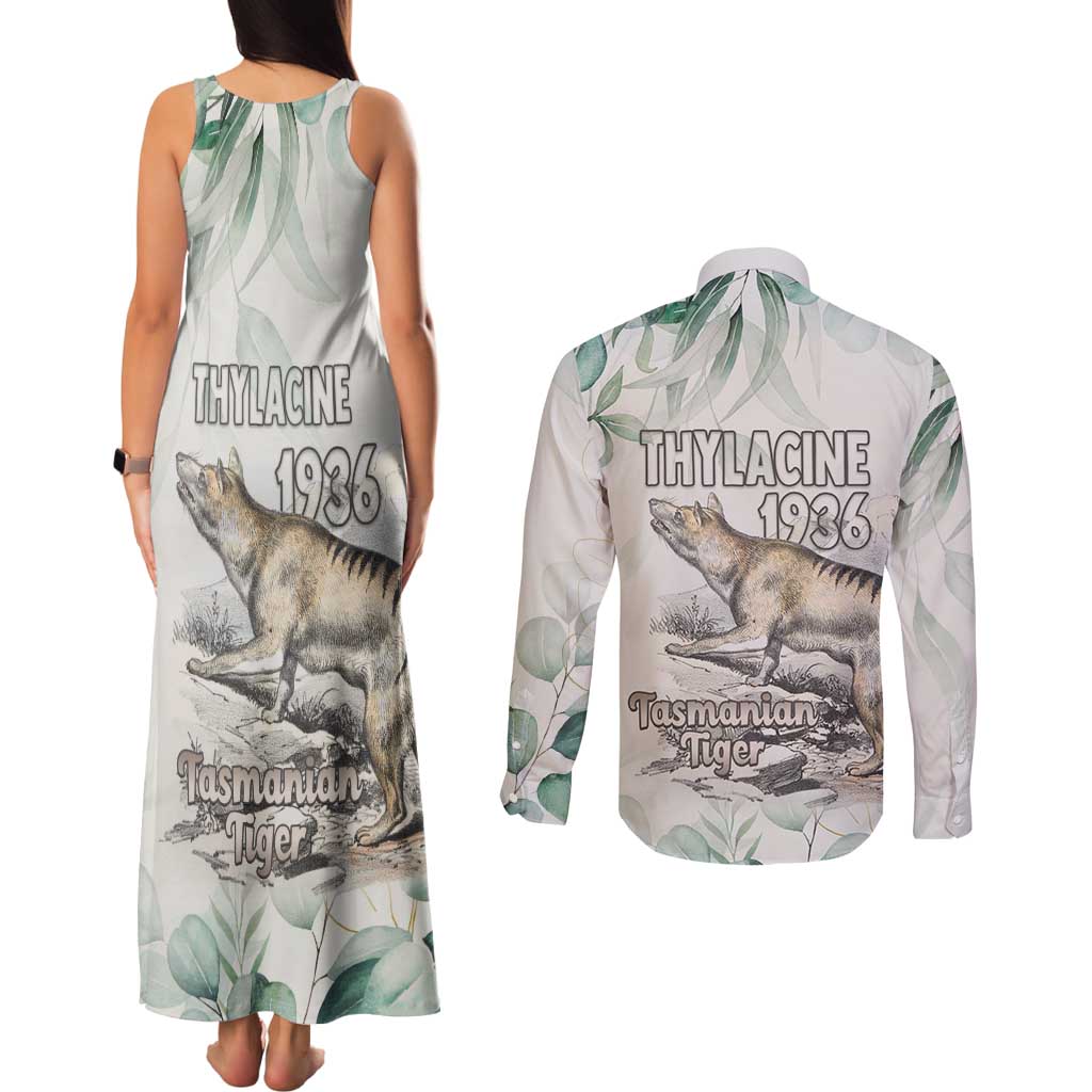 Australia Tasmanian Tiger Couples Matching Tank Maxi Dress and Long Sleeve Button Shirt Memorial 1936 Thylacine - Aussie Hoodie