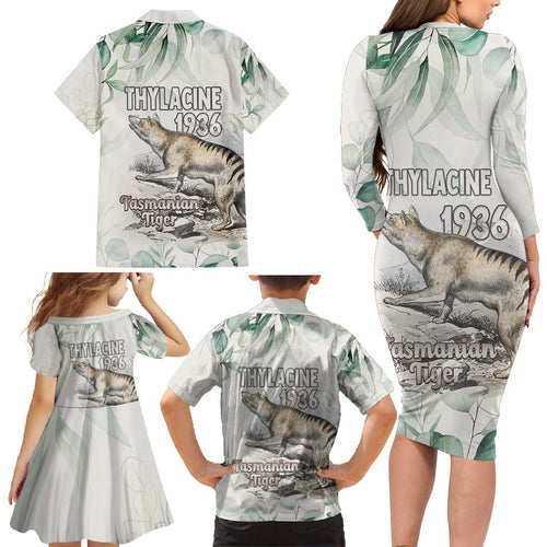 Australia Tasmanian Tiger Family Matching Long Sleeve Bodycon Dress and Hawaiian Shirt Memorial 1936 Thylacine - Aussie Hoodie