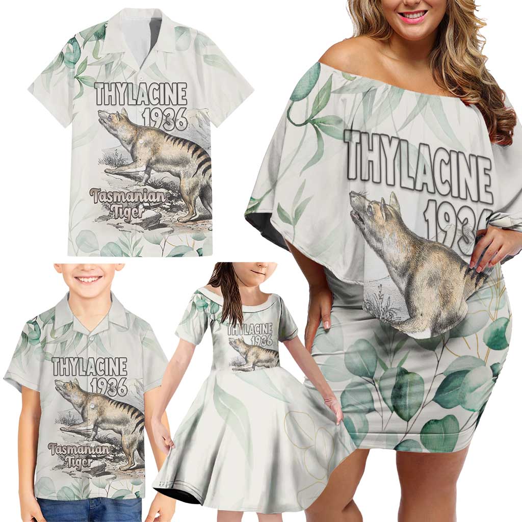 Australia Tasmanian Tiger Family Matching Off Shoulder Short Dress and Hawaiian Shirt Memorial 1936 Thylacine - Aussie Hoodie