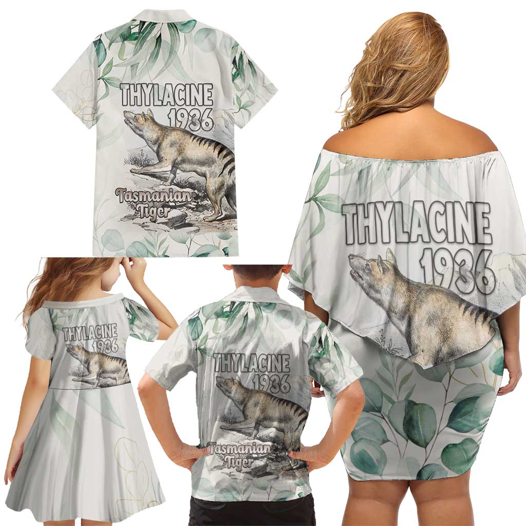 Australia Tasmanian Tiger Family Matching Off Shoulder Short Dress and Hawaiian Shirt Memorial 1936 Thylacine - Aussie Hoodie