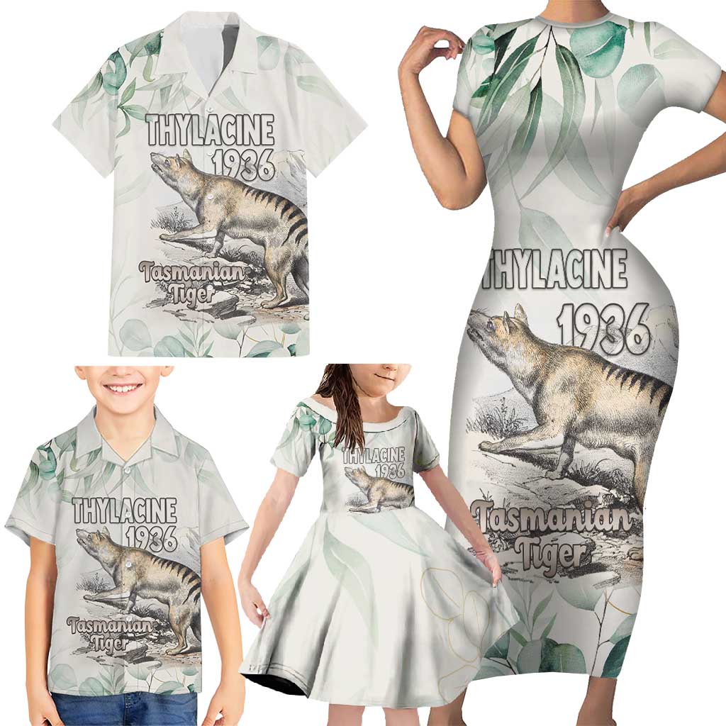 Australia Tasmanian Tiger Family Matching Short Sleeve Bodycon Dress and Hawaiian Shirt Memorial 1936 Thylacine - Aussie Hoodie