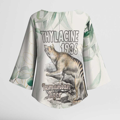 Australia Tasmanian Tiger Kimono Sleeve Blouse Memorial 1936 Thylacine - Aussie Hoodie