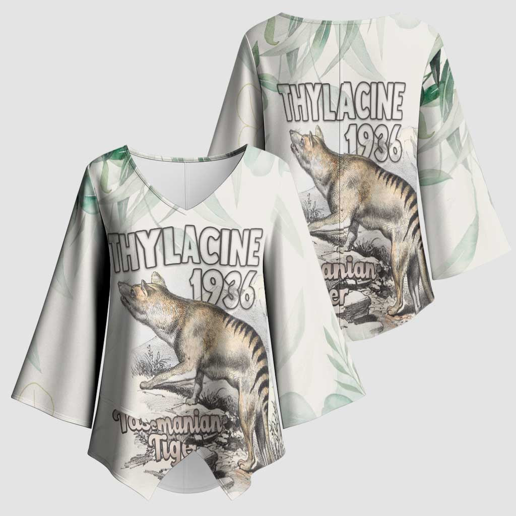 Australia Tasmanian Tiger Kimono Sleeve Blouse Memorial 1936 Thylacine - Aussie Hoodie
