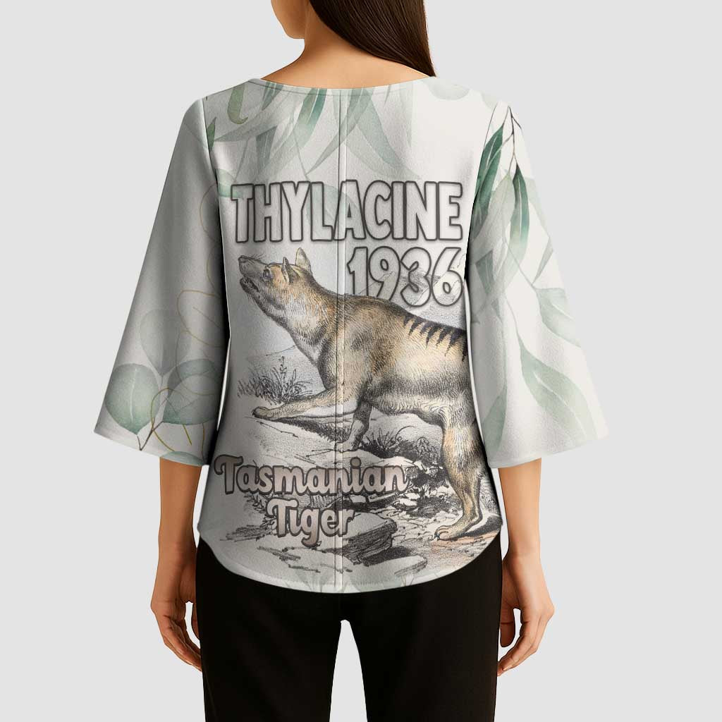 Australia Tasmanian Tiger Kimono Sleeve Blouse Memorial 1936 Thylacine - Aussie Hoodie