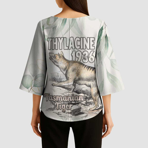 Australia Tasmanian Tiger Kimono Sleeve Blouse Memorial 1936 Thylacine - Aussie Hoodie