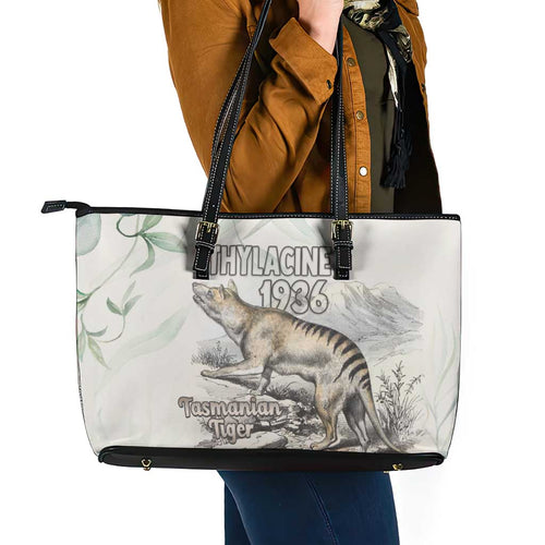 Australia Tasmanian Tiger Leather Tote Bag Memorial 1936 Thylacine - Aussie Hoodie