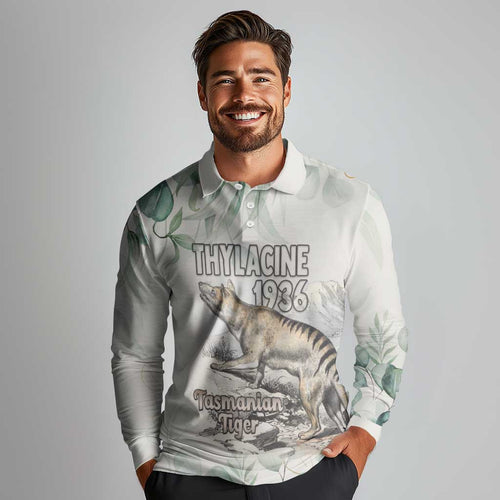 Australia Tasmanian Tiger Long Sleeve Polo Shirt Memorial 1936 Thylacine - Aussie Hoodie