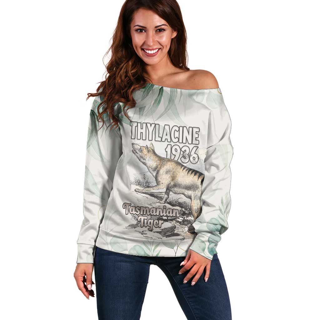 Australia Tasmanian Tiger Off Shoulder Sweater Memorial 1936 Thylacine - Aussie Hoodie