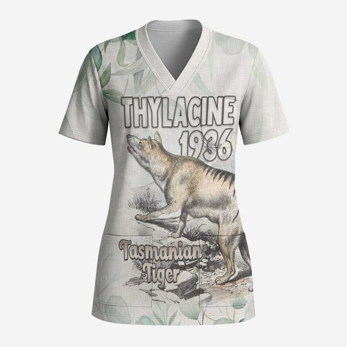 Australia Tasmanian Tiger Scrub Top Memorial 1936 Thylacine - Aussie Hoodie