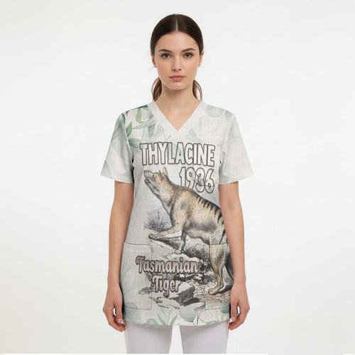 Australia Tasmanian Tiger Scrub Top Memorial 1936 Thylacine - Aussie Hoodie