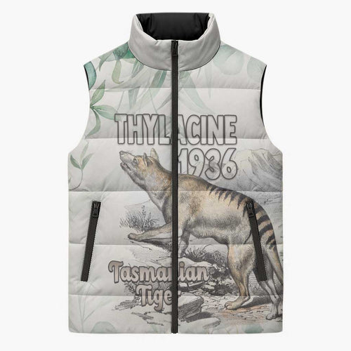 Australia Tasmanian Tiger Sleeveless Puffer Jacket Memorial 1936 Thylacine - Aussie Hoodie