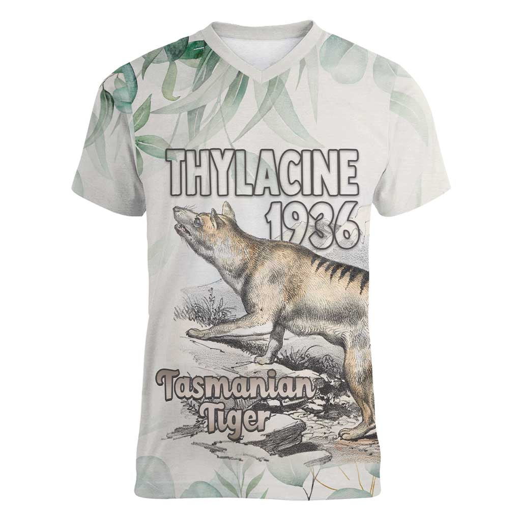 Australia Tasmanian Tiger Women V-Neck T-Shirt Memorial 1936 Thylacine - Aussie Hoodie