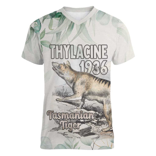 Australia Tasmanian Tiger Women V-Neck T-Shirt Memorial 1936 Thylacine - Aussie Hoodie