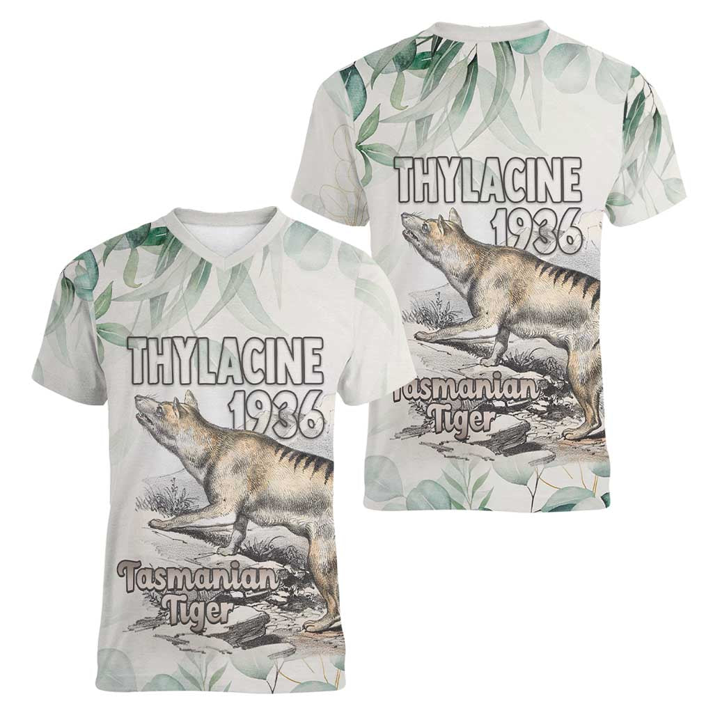 Australia Tasmanian Tiger Women V-Neck T-Shirt Memorial 1936 Thylacine - Aussie Hoodie