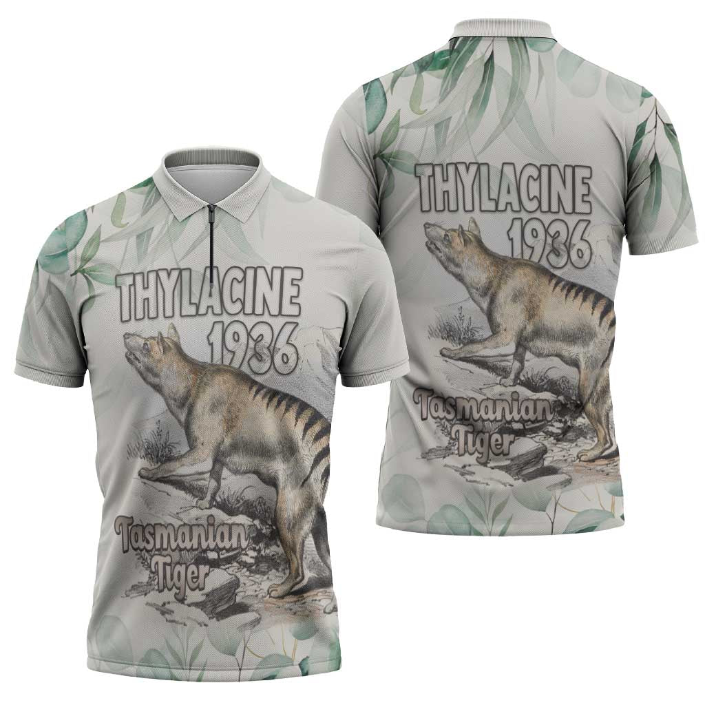 Australia Tasmanian Tiger Zipper Polo Shirt Memorial 1936 Thylacine - Aussie Hoodie