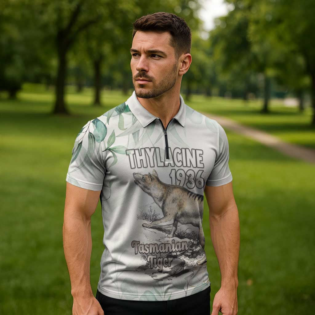 Australia Tasmanian Tiger Zipper Polo Shirt Memorial 1936 Thylacine - Aussie Hoodie
