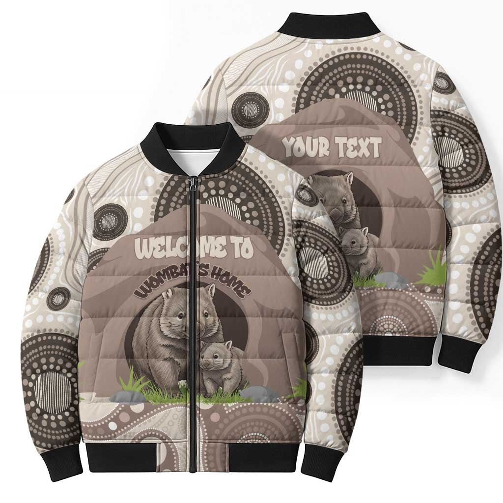 Personalised Australia Wombat Bomber Puffer Jacket Welcome To Our Home Aboriginal Art - Aussie Hoodie