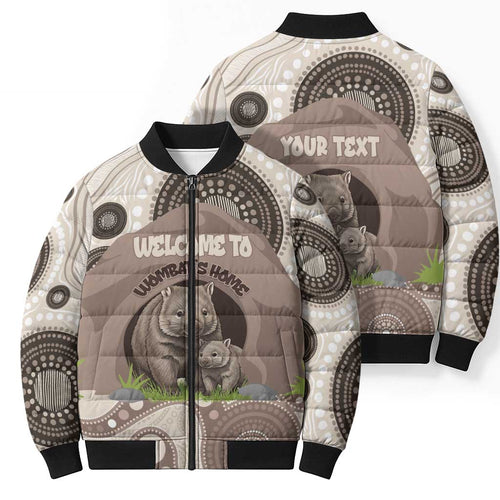 Personalised Australia Wombat Bomber Puffer Jacket Welcome To Our Home Aboriginal Art - Aussie Hoodie