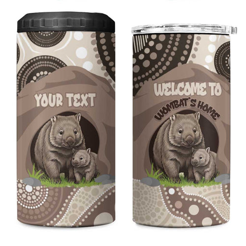 Personalised Australia Wombat 4 in 1 Can Cooler Tumbler Welcome To Our Home Aboriginal Art - Aussie Hoodie