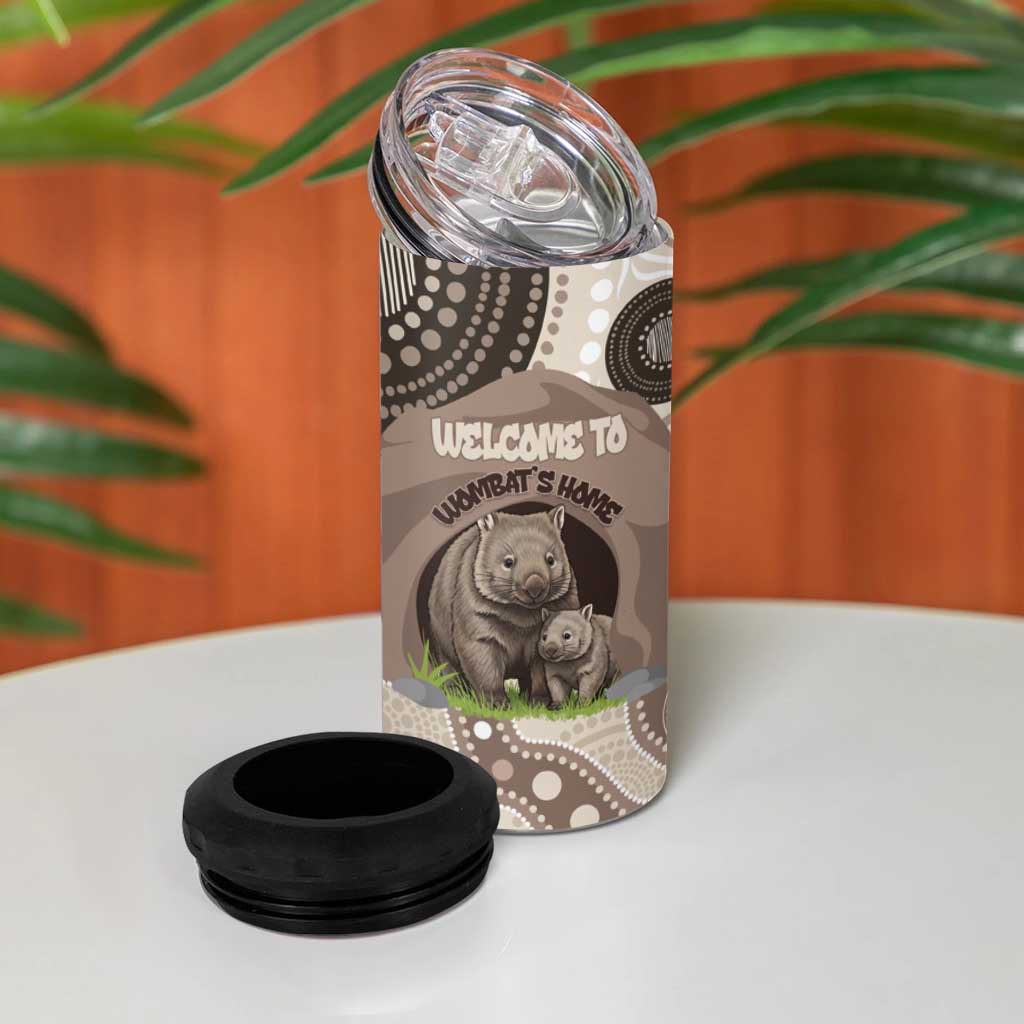 Personalised Australia Wombat 4 in 1 Can Cooler Tumbler Welcome To Our Home Aboriginal Art - Aussie Hoodie