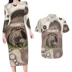 Personalised Australia Wombat Couples Matching Long Sleeve Bodycon Dress and Hawaiian Shirt Welcome To Our Home Aboriginal Art - Aussie Hoodie