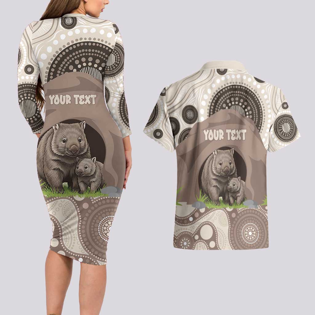 Personalised Australia Wombat Couples Matching Long Sleeve Bodycon Dress and Hawaiian Shirt Welcome To Our Home Aboriginal Art - Aussie Hoodie