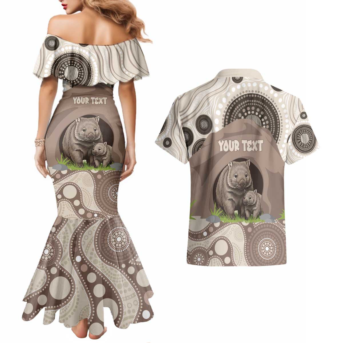 Personalised Australia Wombat Couples Matching Mermaid Dress and Hawaiian Shirt Welcome To Our Home Aboriginal Art - Aussie Hoodie