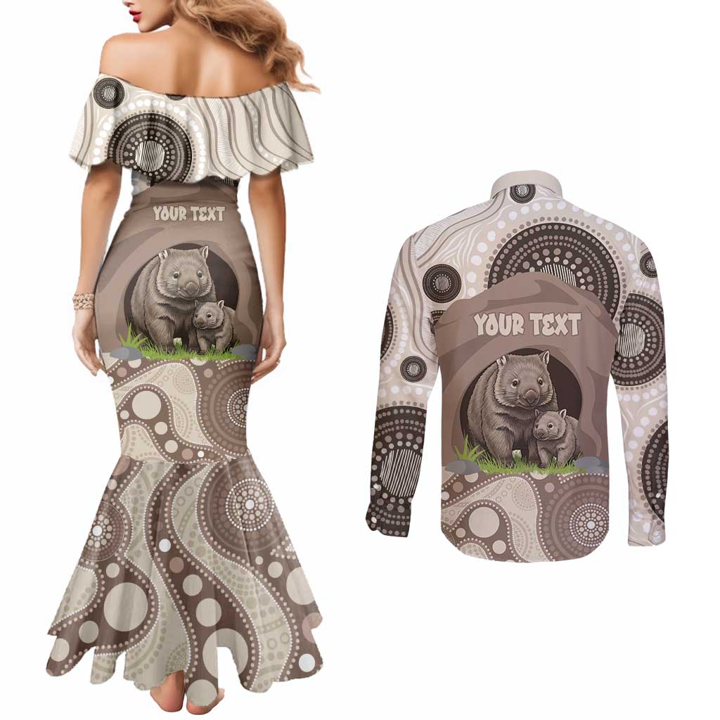 Personalised Australia Wombat Couples Matching Mermaid Dress and Long Sleeve Button Shirt Welcome To Our Home Aboriginal Art - Aussie Hoodie