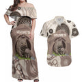 Personalised Australia Wombat Couples Matching Off Shoulder Maxi Dress and Hawaiian Shirt Welcome To Our Home Aboriginal Art - Aussie Hoodie
