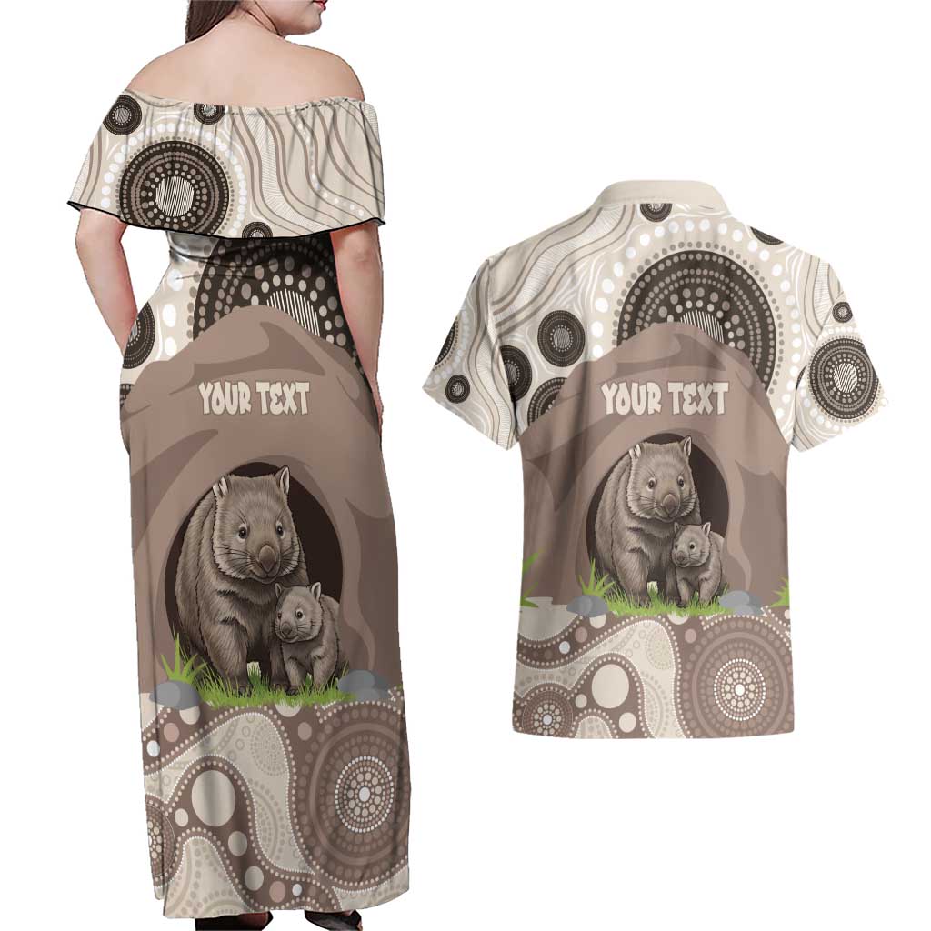 Personalised Australia Wombat Couples Matching Off Shoulder Maxi Dress and Hawaiian Shirt Welcome To Our Home Aboriginal Art - Aussie Hoodie