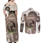 Personalised Australia Wombat Couples Matching Off Shoulder Maxi Dress and Long Sleeve Button Shirt Welcome To Our Home Aboriginal Art - Aussie Hoodie